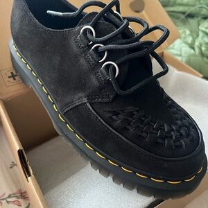 Women’s Dr. Martens Black Suede Oxfords with Woven Detail (creeper style)